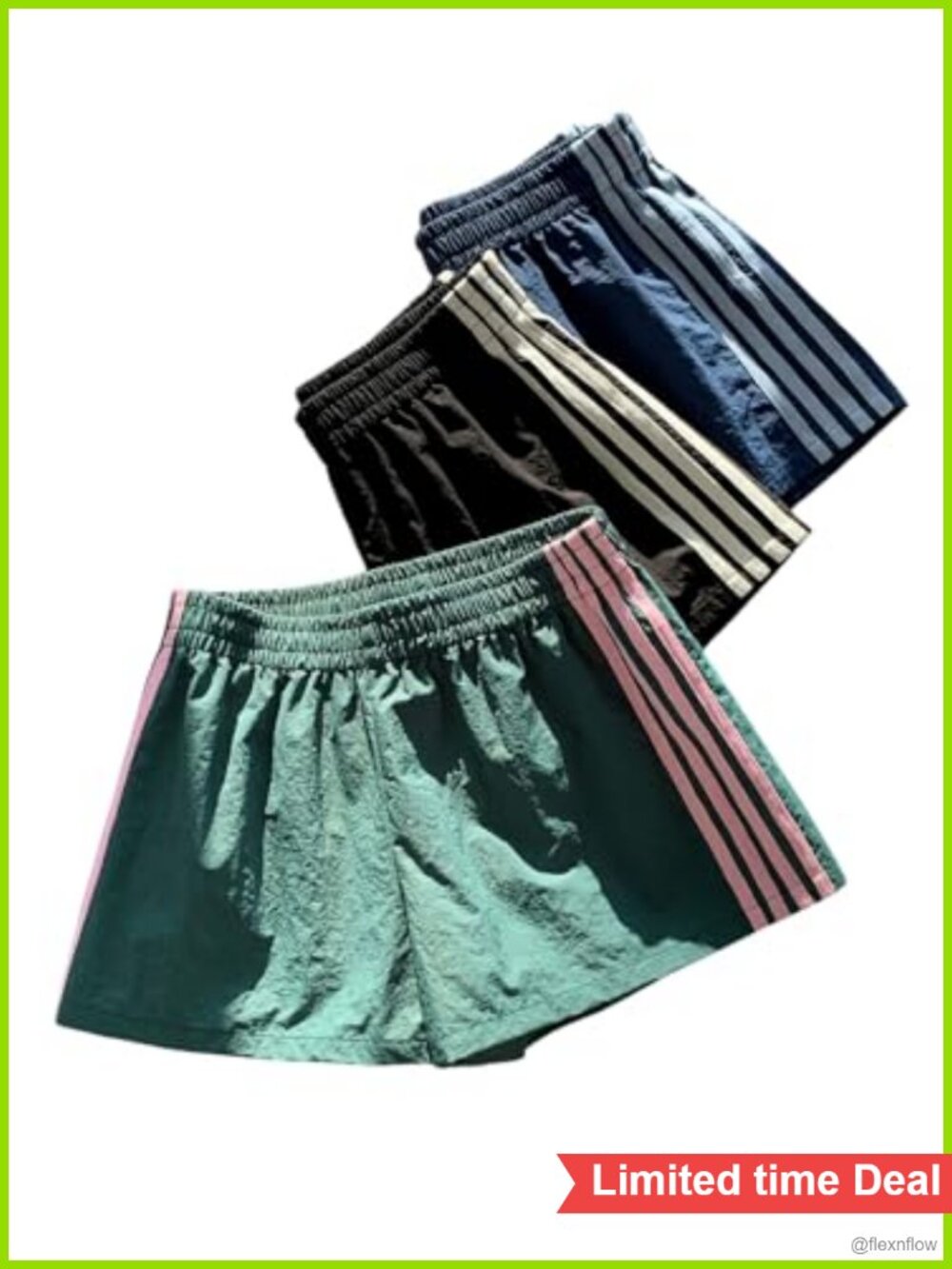 3 Pack Striped Track Shorts Athletic Running Low Rise Wide Leg Pull On